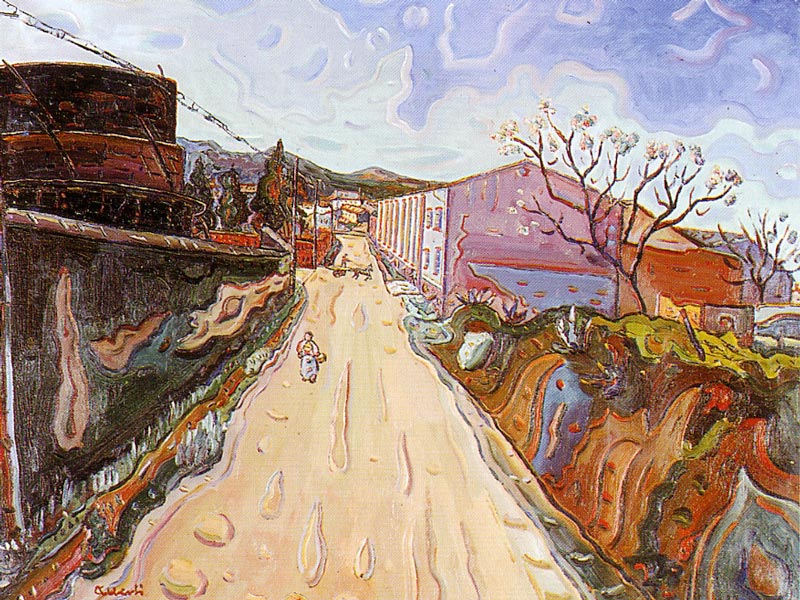 Carretera vella de Palamós. 1958. Oli/tela. 64 x 81 cm. Museu d'Història de la Ciutat. Sant Feliu de Guíxols.