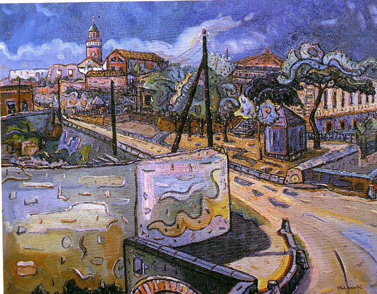 Barri de l'estació. 1958. Oli/tela. 50 x 61 cm. Museu d'Història de la Ciutat. Sant Feliu de Guíxols