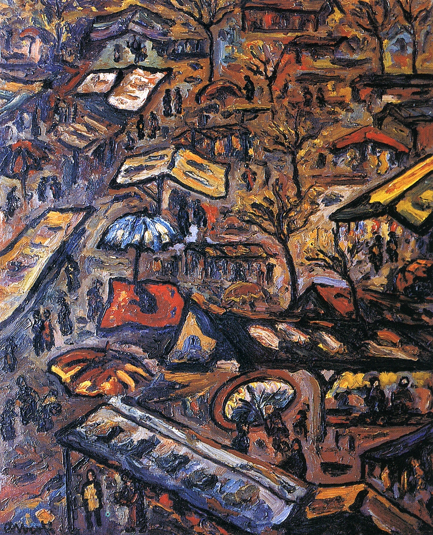 Mercat. 1977. Oli/tela. 92 x 73 cm. Museu d'Història de la Ciutat. Sant Feliu de Guíxols.